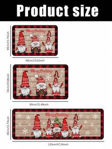 1 pezzo Zerbino decorativo natalizio da 16"X24" / 20"X31" / 16"X47", con motivo di gnomi natalizi, sfondo in legno, bordo classico a quadri rosso e nero, adatto per decorazioni natalizie e invernali, zerbino per l'ingresso di Natale