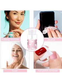 可爱白色爱心图案可重复灌装透明旅行卸妆瓶，带3.38盎司/6.76盎司便携式按压泵，适用于卸甲油、爽肤水和卸妆液，圆顶设计，仅限手洗，可重复使用，卸妆瓶