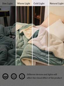 1pc Matcha Green Solid Color Milk Velvet Lambswool Double Layer Skin-Friendly Soft Comfortable Blanket, Suitable For Bedroom, Guest Room, All Seasons - Sprout Green - View 4