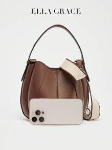 ELLA GRACE-高级棕色皮革水桶包，配有同款拉链钱包 - 优雅实用，适合日常休闲使用 - 棕色 - 查看 3