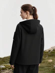 秋季女士防风外套 防水轻便户外长袖连帽外套 户外服装 滑雪服 - 黑色 - 查看 4