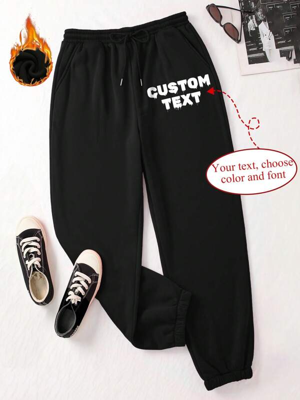 Customized Women's Sports Sweatpants - Customized Fleece And Thickened Pants, Add Your Text, Choose Font And Color, Sweatpants Customization, Custom Autumn And Winter Special Sports Pants, Design Your Own Personalized Pants As A Gift For Girlfriend, Family, Yourself, Anniversary, Festival, Etc. Customized Gifts, Customized Pants, Customized Text Pants, Women's Pants