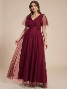 优雅雪纺褶皱高腰酒红色伴娘礼服，适合秋季婚礼等正式场合，也可作为新娘母亲礼服穿着。 - 酒紅色 - 查看 6