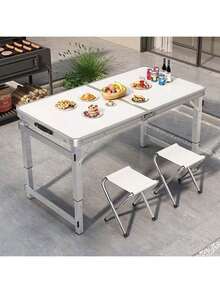 1 pieza Mesa plegable, Mesa de comedor portátil, Mesa pequeña ajustable en altura para llevar a mano para uso en exteriores, mercado nocturno, exhibición de puestos, casa de alquiler, escritorio sencillo