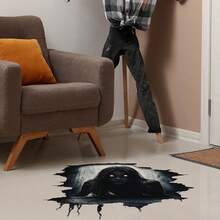 Halloween Wall Decals 2 Sheets Set Spooky Female Ghost PVC Peel And Stick Flat Halloween Wall Stickers - Black - View 2