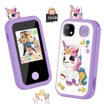 Juguete de teléfono inteligente para niños de 3 a 12 años, juguete de aprendizaje con pantalla táctil de 2.4", con funciones de juegos, música y cámara, adecuado para niños y niñas, regalo de cumpleaños y Navidad (incluye tarjeta de memoria de 32GB)