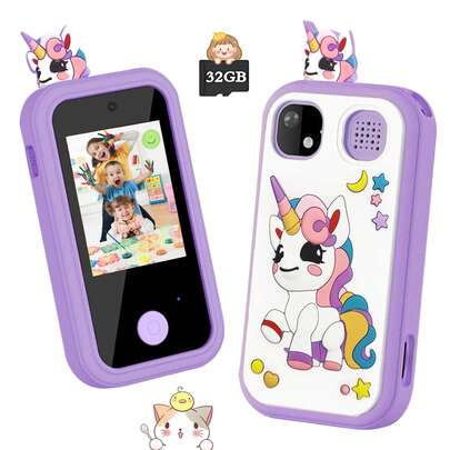 3-12 Years Old Kids Smart Phone Toy, 2.4" Touch Screen Learning Toy With Games, Music And Camera Functions, Suitable For Boys And Girls, Birthday And Christmas Gift (Includes 32GB Memory Card)