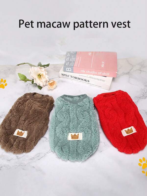 1pc Reversible Fleece Sleeveless Dog Vest, Warm Autumn/Winter Outfit For Small/Medium Pets, Teddy Bear