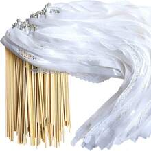 10/20/50 件白色丝带魔杖仙女风格花丝带配金/银铃铛派对用品，用于婚礼、圣诞节挥手欢呼