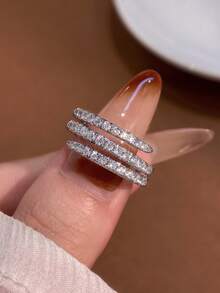 1pc S925 Sterling Silver Delicate Triple Circle Cross Ring, Women's Thumb Ring, Exquisite Jewelry Gift - Silver - View 8