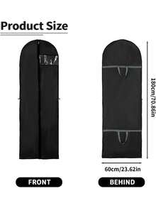 1个便携式白色无纺布连衣裙袋，婚纱袋，长裙收纳袋，180厘米/70.86英寸，宿舍必备衣物整理袋，衣柜收纳袋，卧室收纳袋 - 黑色 - 查看 3