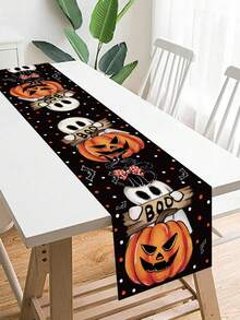 1 pezzo Runner da tavolo per Ognissanti lungo 180cm e largo 35cm, con motivo di zucche e fantasmi, decorazione per tavolo da pranzo di Ognissanti, decorazione per casa, dolcetto o scherzetto per Ognissanti, decorazione di Ognissanti felice, centrotavola