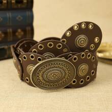 1 pieza Cinturón de mujer de PU con hebilla redonda para ojos hinchados, estilo bohemio de moda, adecuado para uso diario en verano, escuela en otoño, otoño y Halloween - Cafetería - Ver 1