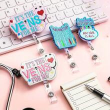 4 Pack Nurse Badge Reel Retractable Badge Holder Funny Bling Blood Phlebotomist Badge Clips Cute Phlebotomist Nursing ID Badge Holder With Clip For Office School Hospital Nurses Teacher - 4PCS - View 8