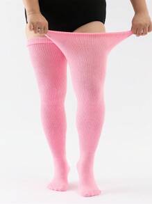 Plus Size Thigh High Socks For - Extra Wide & Long Thick Knit Socks, Cozy - Black - View 8