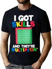 Math Print Men's Cotton Funny T-shirt, Graphic Tee Men's Outdoor Clothes, Men's Halloween Clothing, Casual Short Sleeve Crew Neck T-shirt, Tops For Men, Gift For Teacher