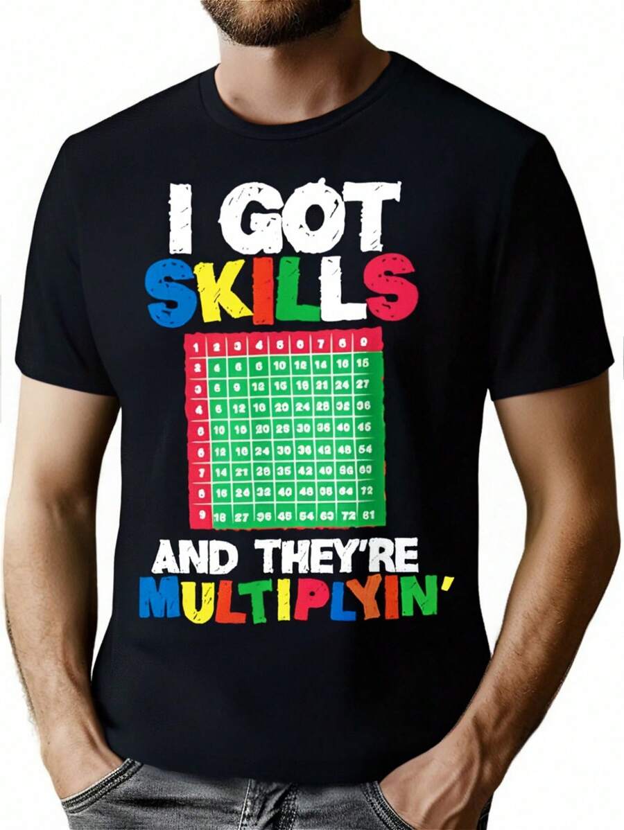 Math Print Men's Cotton Funny T-shirt, Graphic Tee Men's Outdoor Clothes, Men's Halloween Clothing, Casual Short Sleeve Crew Neck T-shirt, Tops For Men, Gift For Teacher