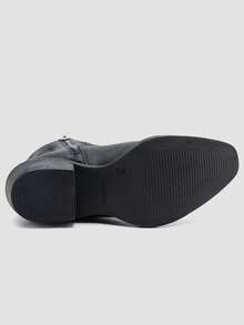 GLOBALWIN Square Toe Cowboy Boots For Women Western Boots With Low Heel Ankle Boots Cow Girls Outfits Women Fall Winter Spring Boots - 黑色 - 查看 7