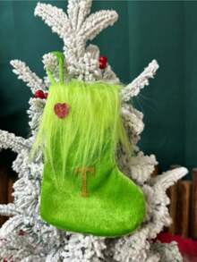 Opakowanie pojedyncze, skarpetki świąteczne, ozdoby świąteczne, zielony plusz, haftowane skarpetki z literami, ozdobne skarpetki świąteczne w torebce prezentowej