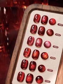 15ML容量,2025秋冬季节,新年新礼物,闪耀宝石红樱桃深酒红色水晶猫眼凝胶指甲油。适合所有季节,半透明猫眼磁性美甲美甲。与底油和面油一起使用,需要紫外线灯。植物基猫眼色套装适合初学者、家庭、办公室、通勤、奢华约会。沙龙级风格,可持续28天。 - 彩色 - 查看 15