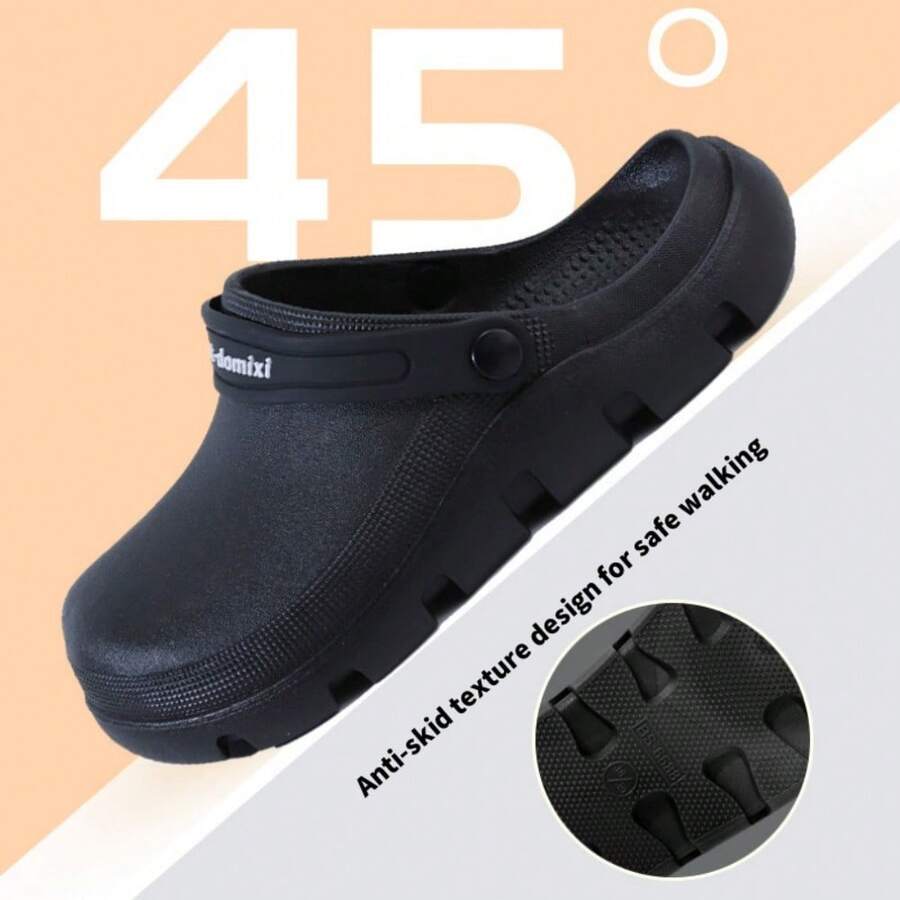 Monochrome Waterproof And Oil-Proof Chef Shoes, Comfortable, Non-Slip And Durable Deodorant Kitchen Shoes, Indoor Casual Soft-Soled Slippers With Headgear, Male And Female Alphabet Function Shoes, Couple Beach Bag Head Sandals, (Black, Gray And Pink) - 黑色-C - 查看 1