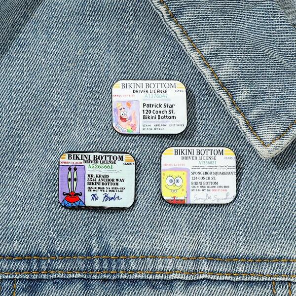 SPONGEBOB SPONGEBOB 1/3 Pcs Comedy Childhood Cartoon Brooch Creative SpongeBob SquarePants ID Card Enamel Pin Metal Badge Jewelry Clothing Backpack Accessories Gift For Friends