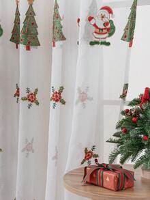 1 perdea brodată cu brad de Crăciun și Moș Crăciun, perdea brodată cu tematică de Crăciun, potrivită pentru petrecerea de Crăciun, decor pentru camera de zi, bucătărie, dormitor - Multicolor - Vizualizare 5