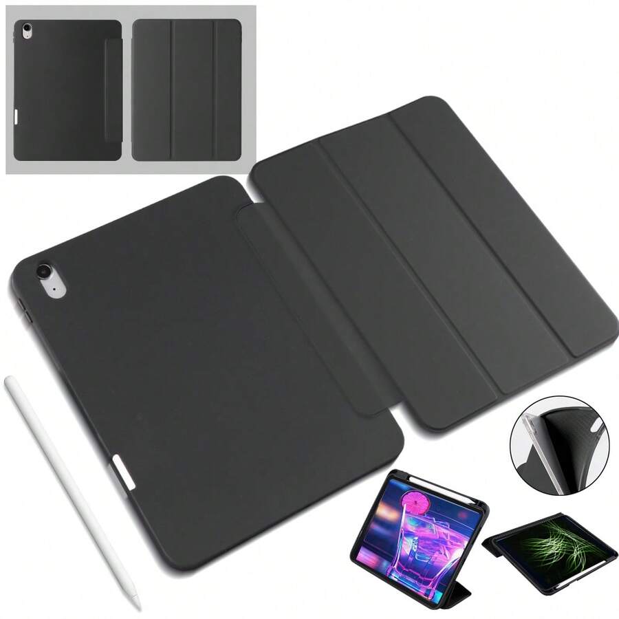 Compatible For Apple IPad 9.7 Case 2018 IPad 6th Generation Cases/2017 IPad 5th Generation Case With Pencil Holder, Slim Soft Silicone Smart Trifold Stand Protective Cover Auto Sleep/Wake Compatible With 10.2/Pro10.5Trifold Stand Smart Case For Ipad Air3 For IPad 10th Generation Case [11-Inch 2025/10.9 Inch 2022] - 黑色 - 查看 1