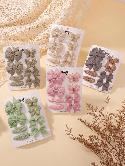 8pcs/Set Minimalist Bowknot Hair Clips, Bohemian Knitted Butterfly Hair Clips For Girls, Ponytail Clips For Holiday Party, Travel, Fashion Hair Accessories Set