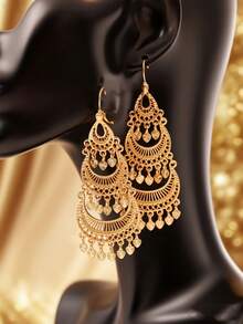 Herseygold 1 Cặp Hoa tai dài hình lưỡi liềm mạ vàng/phong cách Ả Rập, Phụ kiện trang sức cô dâu sang trọng cho cô dâu Algeria - vàng 1 - Xem 11