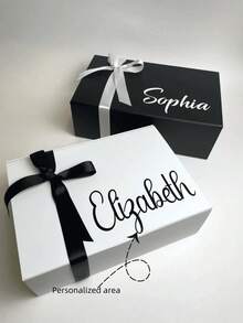 Personalized Gift Box (With Lid), Customized Gift Box (With Lid And Ribbon), Suitable For Gifting, E.G. Groom's Thank You Box, Wedding Gift Box, Bridesmaid Box, Personalized Magnetic Folding Storage Box, Self-Love Box, Mother's Day, Birthday, Bride Gift, Wedding Packaging ,Forever Love, Minimalist Chic - Multicolor - View 1