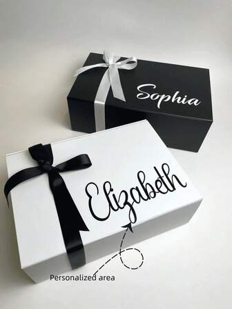 Personalized Gift Box (With Lid), Customized Gift Box (With Lid And Ribbon), Suitable For Gifting, E.G. Groom's Thank You Box, Wedding Gift Box, Bridesmaid Box, Personalized Magnetic Folding Storage Box, Self-Love Box, Applicable For Christmas, Mother's Day, Birthday, Bride Gift, Wedding Packaging