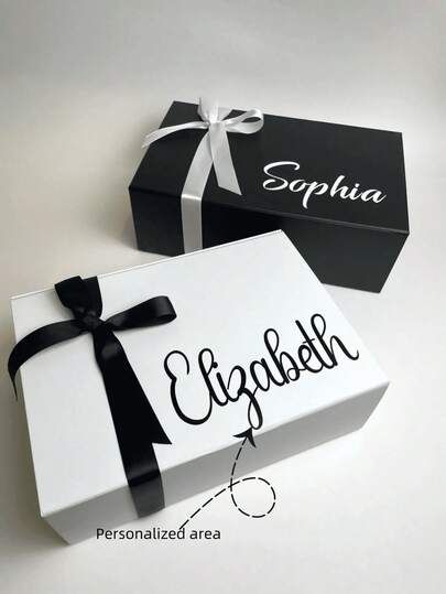 Personalized Gift Box (With Lid), Customized Gift Box (With Lid And Ribbon), Suitable For Gifting, E.G. Groom's Thank You Box, Wedding Gift Box, Bridesmaid Box, Personalized Magnetic Folding Storage Box, Self-Love Box, Applicable For Christmas, Mother's Day, Birthday, Bride Gift, Wedding Packaging