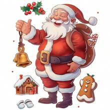 1pc New Christmas Cartoon Santa Claus & Gingerbread Man Glass Window Sticker, Holiday Decoration,Christmas