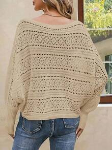 Womens Off Shoulder Sweaters Fall 2025 Oversized Knit Batwing Long Sleeve Crochet Pullover Sweater Tops - Màu Khaki - Xem 4