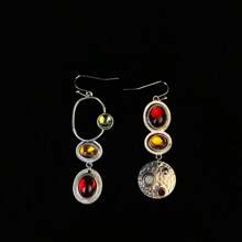 1 Pair Elegant Asymmetric Enamel Colored Glass Unique Personalized Earrings, Versatile For Autumn/Winter, Vintage Novelty Gemstone Earrings, Suitable For Halloween, Christmas, Holiday Gifts - Silver - View 4