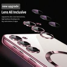 Funda de teléfono transparente magnética compatible con Galaxy A06 A16 A26 A36 A56 S25 Ultra S24 Ultra, compatible con MagSafe, con protector de lente de cámara incorporado, funda protectora transparente de TPU suave con electrochapado de lujo, ultra delgada, a prueba de golpes, resistente al agua, a los golpes y a los arañazos. - Rosa - Ver 3