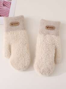 1 Pair Double Layered Velvet Thickened Warm Gloves Solid Color Versatile Cold Protection Gloves For Outdoor Cycling Winter Warm Unisex Plush Lining Mittens Birthday Christmas Gifts - Mittens - View 15