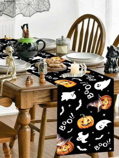 1개 35*180cm 할로윈 테이블 러너, 귀여운 호박, 유령, 박쥐 테마 디자인, 할로윈 테마 파티, 주방, 가정, 실내외 사용을 위한 테이블 장식, 할로윈 파티 용품
