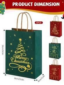 48 Christmas Gift Bags With Handles - Red And Green Reindeer And Christmas Tree Pattern, Large Foldable Wrinkle-Resistant Paper Party Gift Bags, Suitable For Holiday Shopping, Christmas Celebrations And New Year Events, Sturdy Paper Construction Christmas Bags