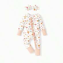 PatPat Bamboo Baby Boy/Girl Animal Printed 2-Way Zip Anti Slip Long-Sleeve Footie With Hairband - Màu be - Xem 1
