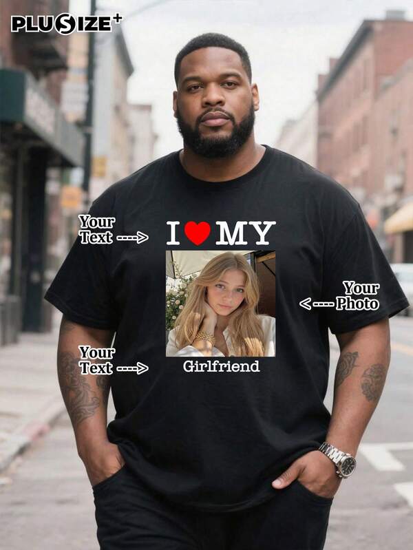 Customize Personalized And Commemorative Gifts And Men's Casual T--Shirts Add Your Own Images ( Family Photo/Selfie/Pet Photo/Friend Photo/Lover Photo/Girlfriend Photo/Gift/Couple Logo) Your Text To Design Your Personalized Printed T-Shirt For Father's Day And Mother's Day