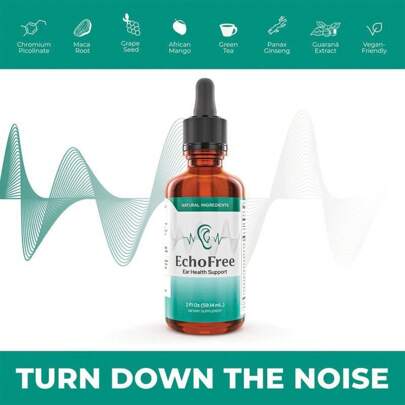 EchoFree-100% Natural-20-In-1 Liquid Formula For Ear Wellness-With Chromium Picolinate, Ginkgo Biloba & GABA-Sugar-Free Vegan, Non-GMO-Daily Support For Quiet Focus & Clarity-2 Droppers/Day