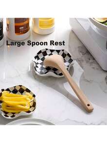 APPKER Ceramic Spoon Rest, 5.3in Black & White Pattern, Heat Resistant Cooking Spoon Holder For Kitchen Countertop, Stove Top, Spatula, Ladle, Coffee Spoon Rest - Multicolor - View 4