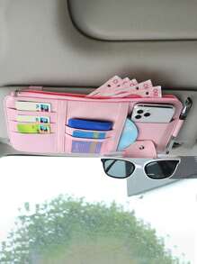 汽车遮阳板收纳袋，多口袋汽车遮阳板收纳袋，汽车遮阳板太阳镜架，皮革口袋收纳袋 - 多口袋时尚眼镜收纳袋，卡片和执照，登记和保险文件夹，卡车和汽车个人物品收纳袋，太阳镜，适合大多数车辆