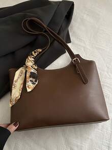 Bolso vintage suave para mujer, bolso de hombro sencillo para ir al trabajo, primavera 2025 - Marrón - Ver 2