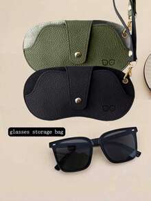 女士大容量时尚眼镜袋，带挂绳，PU材质时尚眼镜盒，便携式防压时尚眼镜保护套，高端自封袋 - 彩色 - 查看 4