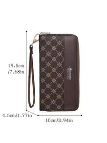 New Design Women Printed Wallet Fashion Long Style Coin Purse Clutch Handbag With Double Layer Zipper Phone Case For Women Wallet Purse Wallet Long Wallet Wristlet Wallet - Coffee Brown - View 4