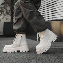 Carbon Black High Tube Men's British Thick-Soled Chelsea Boots Motorcycle Chimney Boots  Ankle Boots - trắng - Xem 2