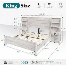 Farmhouse Platform Bed Frame With Wide Headboard & 4-Tier Bookshelves, Charging Station, 2 Storage Drawers, Noise-Free, No Box Spring Needed - 質樸的白色 - 查看 4